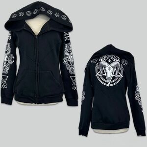 Restyle Womens Nu Goth Occult Alt Hoodie Sz 2XL Witch Ram Pentagram Pagan Black
